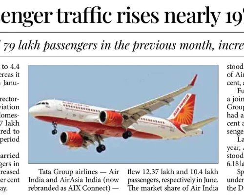Domestic air passenger traffic nealy 19% to