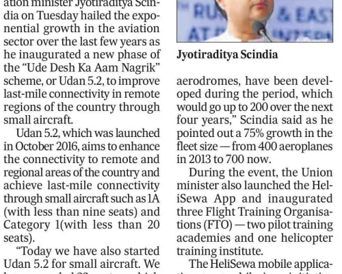 Scindia inaugurates Udan 5.2, laud civil aviation